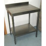 KITCHEN TABLE, square stainless steel preparation table with undertier, 91cm H x 70cm W x 60cm D.