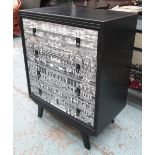 CHEST, mid 20th century with four drawers covered in a Fornasetti design, 77cm W x 46cm D x 100cm H.