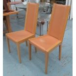 DINING CHAIRS, a set of eight, by Potocco, oak with leather seat and back on square supports, 45cm.
