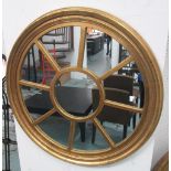 MIRRORS, a pair, circular in gilded frame, 91cm diam.