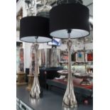 TABLE LAMPS, a pair, in chromed finish with shades, 81cm H.