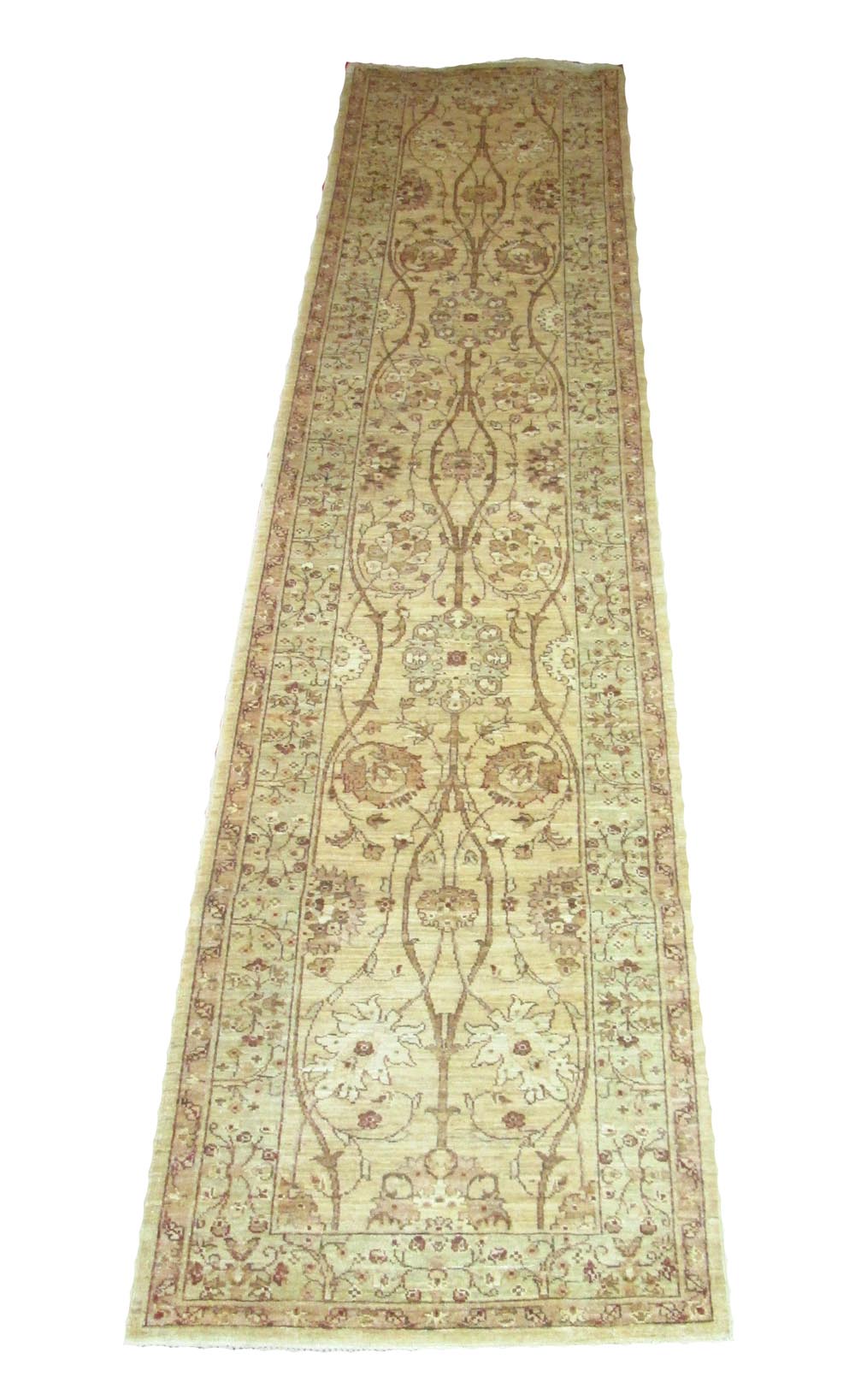 ZIEGLER RUNNER, scrolling vines and palmettes on an ivory field with corresponding ivory border.