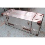 TRUNK, Aviation style, with lift up lid and drawer below, 120cm x 40cm x 44cm H.