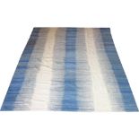 CONTEMPORARY KILIM RUG, in abrashed power blue and white stripes, 289cm x 255cm.