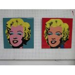MARILYN MONROE LACQUER PANELS ANDY WARHOL STYLE, a set of four each, 50cm W x 50cm D.