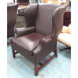 WINGBACK ARMCHAIR, brown leather with studded detail, 86cm W x 109cm H x 70cm D.