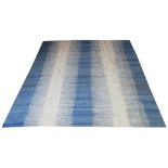 VERAMIN DESIGN KILIM, 289cm x 255cm, abrashed powder blue and ivory striped designs.