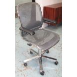 I.C.F. DESK CHAIRS, a pair, with adjustable black mesh seats and chrome frames.