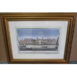 PRINTS, seven views of old London in gilded frames, 54cm x 69cm.