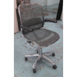 I.C.F. DESK CHAIRS, a pair, with adjustable black mesh seats and chrome frames.