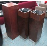 DISPLAY PLINTHS, a pair, Contemporary design, 25cm W x 25cm D x 90cm H, and another taller,