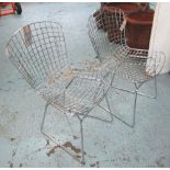 BERTOIA STYLE CHAIRS, a set of four, chromed wire, 53cm W.