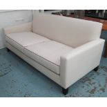 SOFA, cream with piped seat cushions, 94cm D x 87cm H x 198cm W.