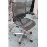 I.C.F. DESK CHAIRS, a pair, with adjustable black mesh seats and chrome frames.