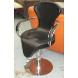 SWIVEL CHAIR, black leather upholstered on a height adjustable chrome support, 61cm W.