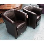 CLUB ARMCHAIRS, a pair, brown leather on square supports, 74cm.