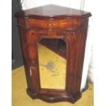 STANDING CORNER CUPBOARD, Victorian walnut and marquetry with mirrored door,