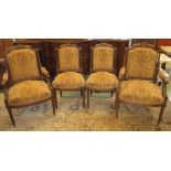 FAUTEUILS, a pair, late 19th century walnut and gilt, heightened,