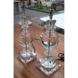 LAMPS, two, from India Jane with glass columns, 45cm H.