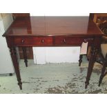 WRITING TABLE, Victorian mahogany having two frieze drawers and turned supports,