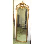 PIER MIRROR, late 19th century French giltwood and gesso plate and foliate cresting,