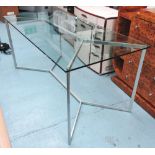 DINING TABLE, with a rectangular glass top and a metal base, 80cm x 160cm L x 77cm H.