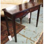 HALL TABLE, George III mahogany of adapted shallow proportions with a short frieze glove drawer,