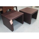 SIDE TABLES, a pair, of brown leather effect, 50cm x 50cm x 40cm H.