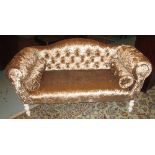SOFA, in crushed silver velvet of small proportions with buttoned back and bolster cushions,