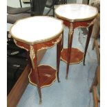 SIDE TABLES, a pair, Louis XV style with marble tops, 40cm x 40cm x 77cm H.