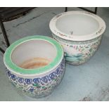 CHINESE BOWL, with floral decoration 39cm diam plus another in blue and white, 36cm diam.