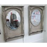MIRRORS, with shelves, a pair, in wood and resin, with an antique painted finish, 100cm x 62cm.