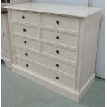 CHEST, magnolia painted with six short over two long drawers on a plinth base,