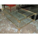 PIERRE VANDEL LOW TABLE, two tier with rectangular glass tops on lucite legs, 127cm W x 40cm H x 77.