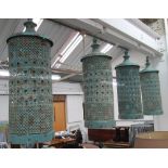 LANTERNS, a set of four, in metal with a distressed blue finish, 73cm H.