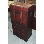 TRUNK/WINE RACK, for nine bottles with leather effect mounts, 39cm x 26cm x 80cm H.