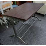 DINING TABLE, Industrial style with wooden top on a metal base, 130cm x 75cm x 75cm H.