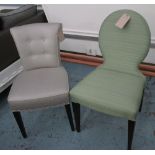 SIDE CHAIRS, two, one green and one grey.