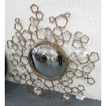 WALL MIRROR, convex with hexagonal glass detail, 100cm x 110cm H.