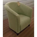 TUB CHAIR, in a duck egg blue patterned fabric, 64cm x 69cm x 80cm H.