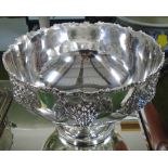 PUNCH BOWL/CHAMPAGNE COOLER, plated metal with grapes and vine decoration, raised round base,