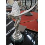 BRONZED 'SPIRIT OF ECSTACY' FIGURE, plated finish on round marble base, 30cm H x 18cm W.