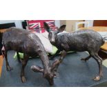 BRONZE 'BAMBI' FAWN DEER FIGURES, a matching pair, fine modelling ground fixings attached,
