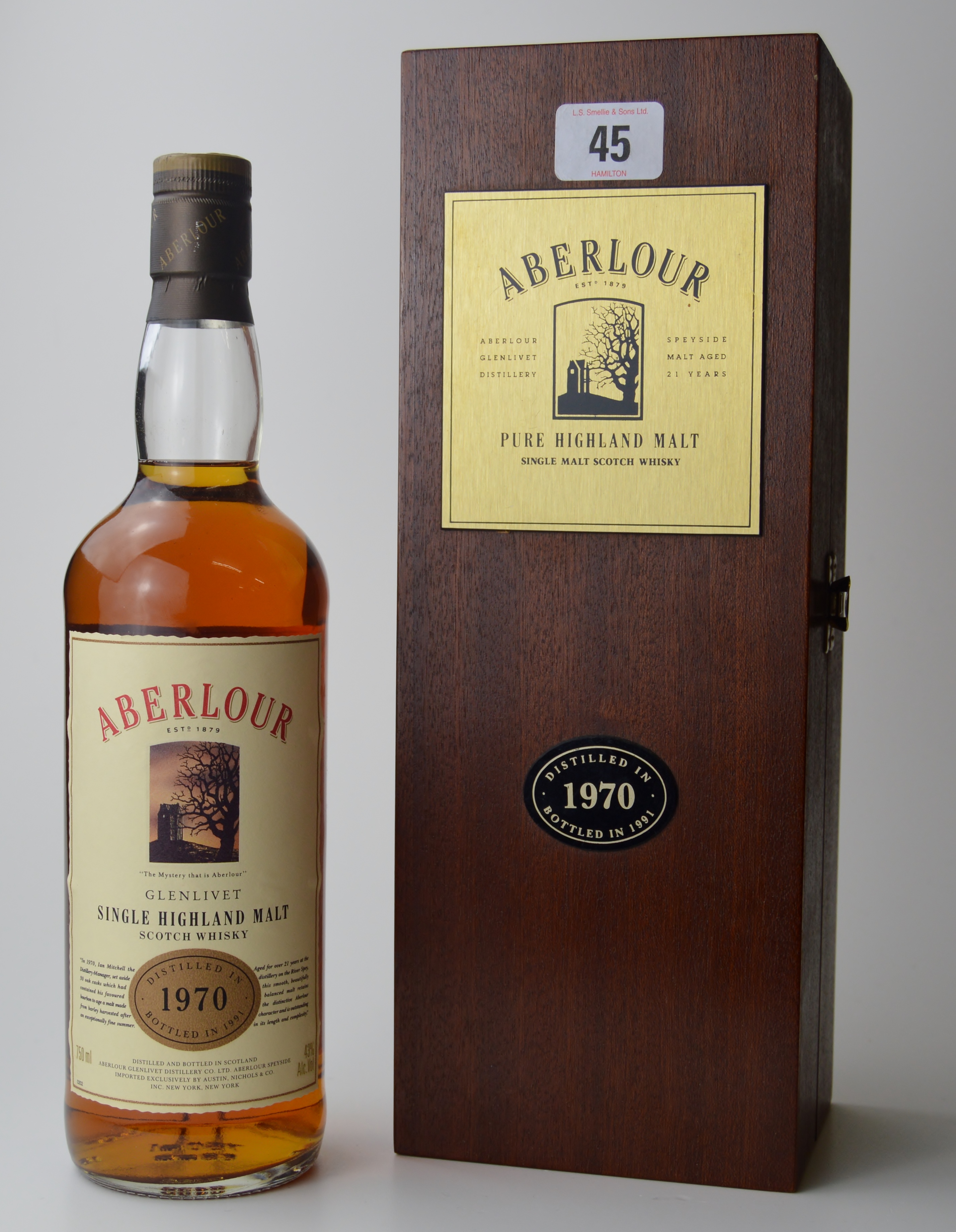 GLENLIVET ABERLOUR PURE HIGHLAND SINGLE MALT SCOTCH WHISKY DISTILLED IN 1970, BOTTLE IN 1991