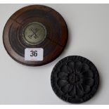 OLD OAK TRIVET STAND - MADE FROM THE WOOD & BELL METAL FROM YORK MINSTER, BURNT MAY 20TH 1840 &