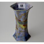 6½" ART DECO WILTON WARE IRIDESCENT LUSTRE HEXAGONAL BODIED VASE DECORATED WITH FISH BY A.G.