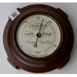 8½" DIAMETER MAHOGANY CASED BAROMETER BY SHORT & MASON, LONDON