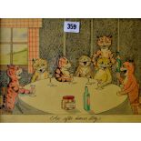 LOUIS WILLIAM WAIN (1860-1939) "AN AFTER DINNER STORY" 9" X 12" FRAMED INK AND WATER COLOUR,