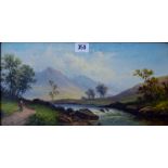 PAIR OF 15½" X 7¾" GILT FRAMED OIL PAINTINGS ON CANVASES "SCOTTISH LANDSCAPE SCENES" BY VICTOR E.