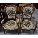 PAIR OF TAPESTRY COVERED DRAWING ROOM ARM CHAIRS